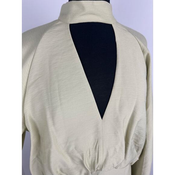 NWOT Asos Designs Size 12 High Neck Plunge Maxi Dress Blouson Sleeves Soft Green - Picture 7 of 13